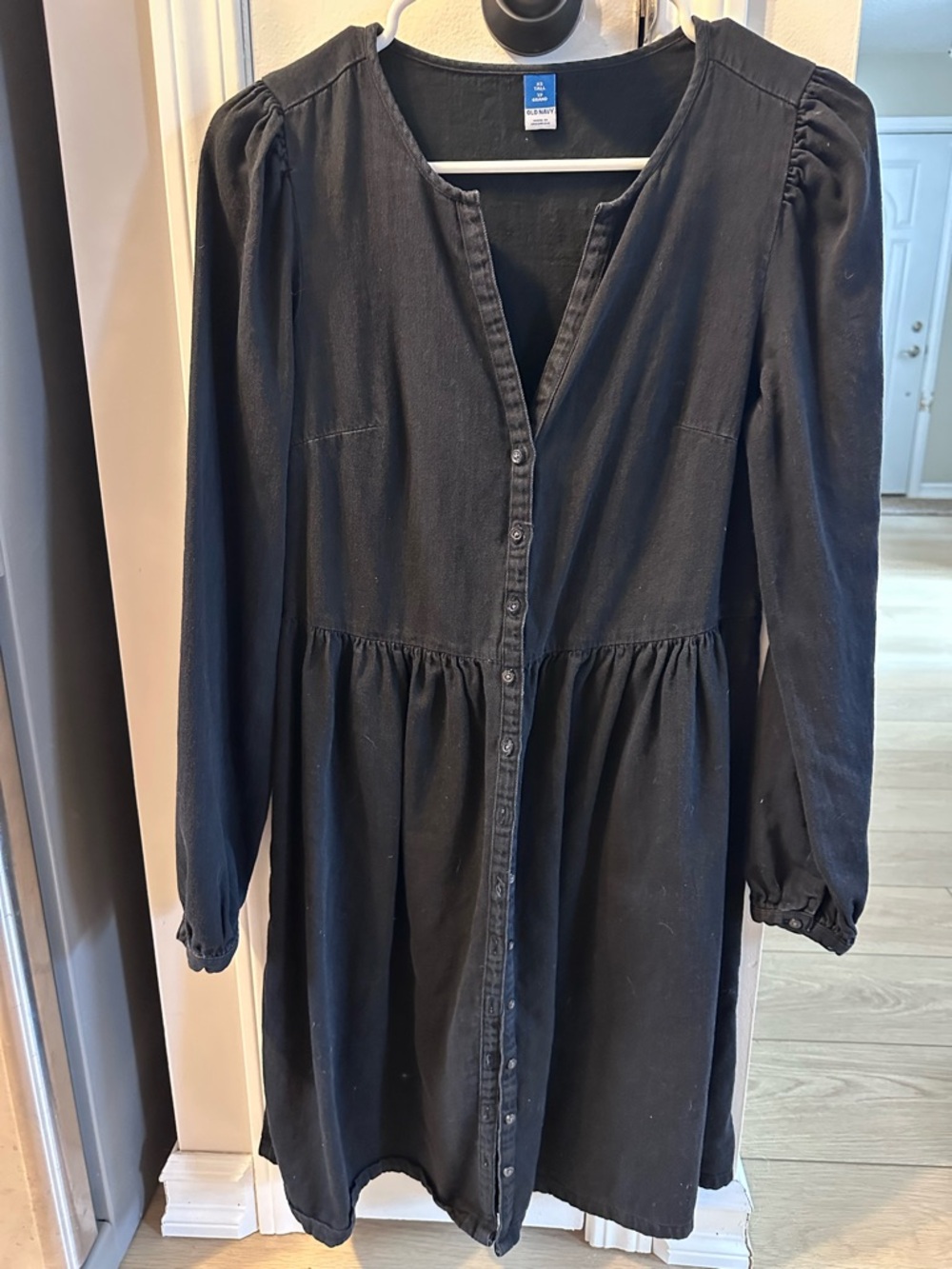Classic Black Demin Button-Front Women's Dress